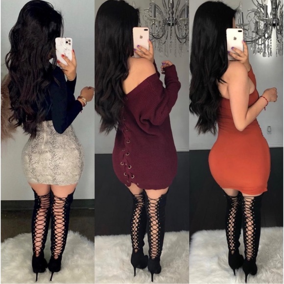 Black High Heel Open Back Corset Lace Up Thigh High Boot - Picture 9 of 15